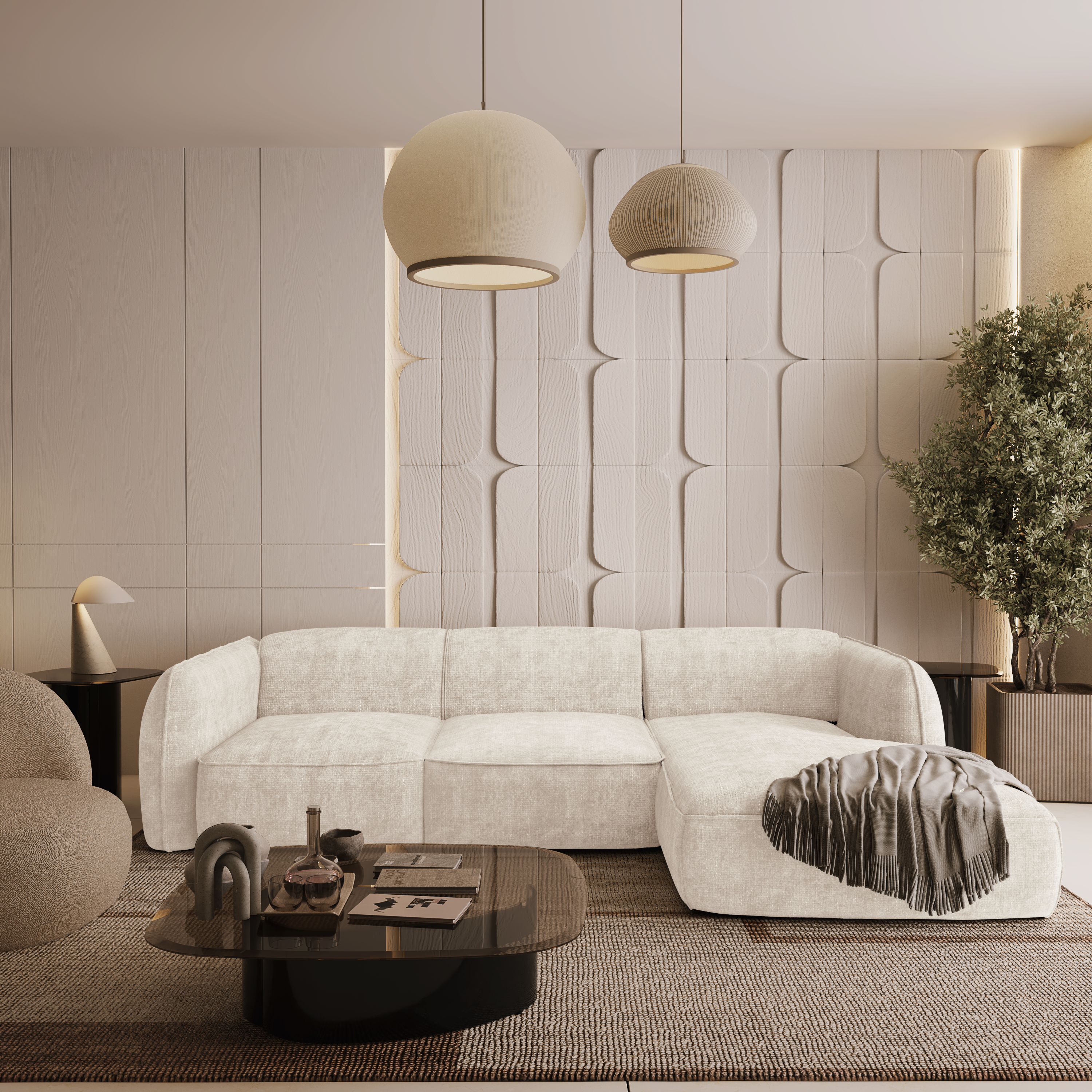 Sia Home Livia Angle Droit canapé crème 5 places