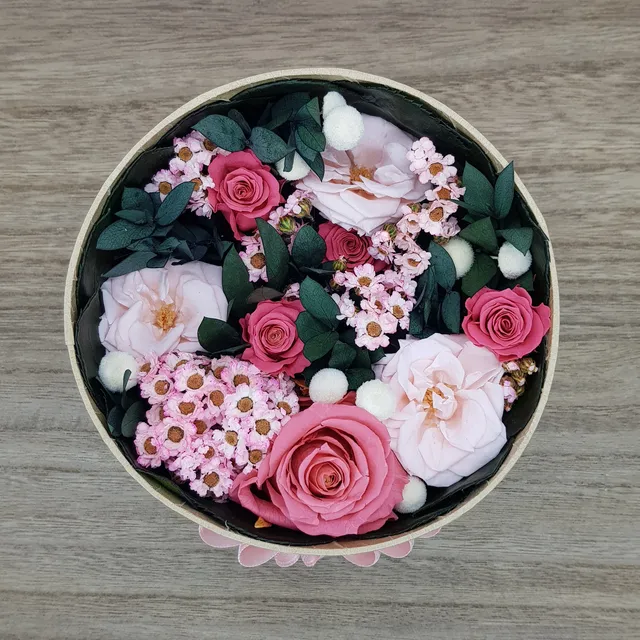 Ateliers Ouchamp Rue de Passy boîte fleurs stabilisées rose 15 cm