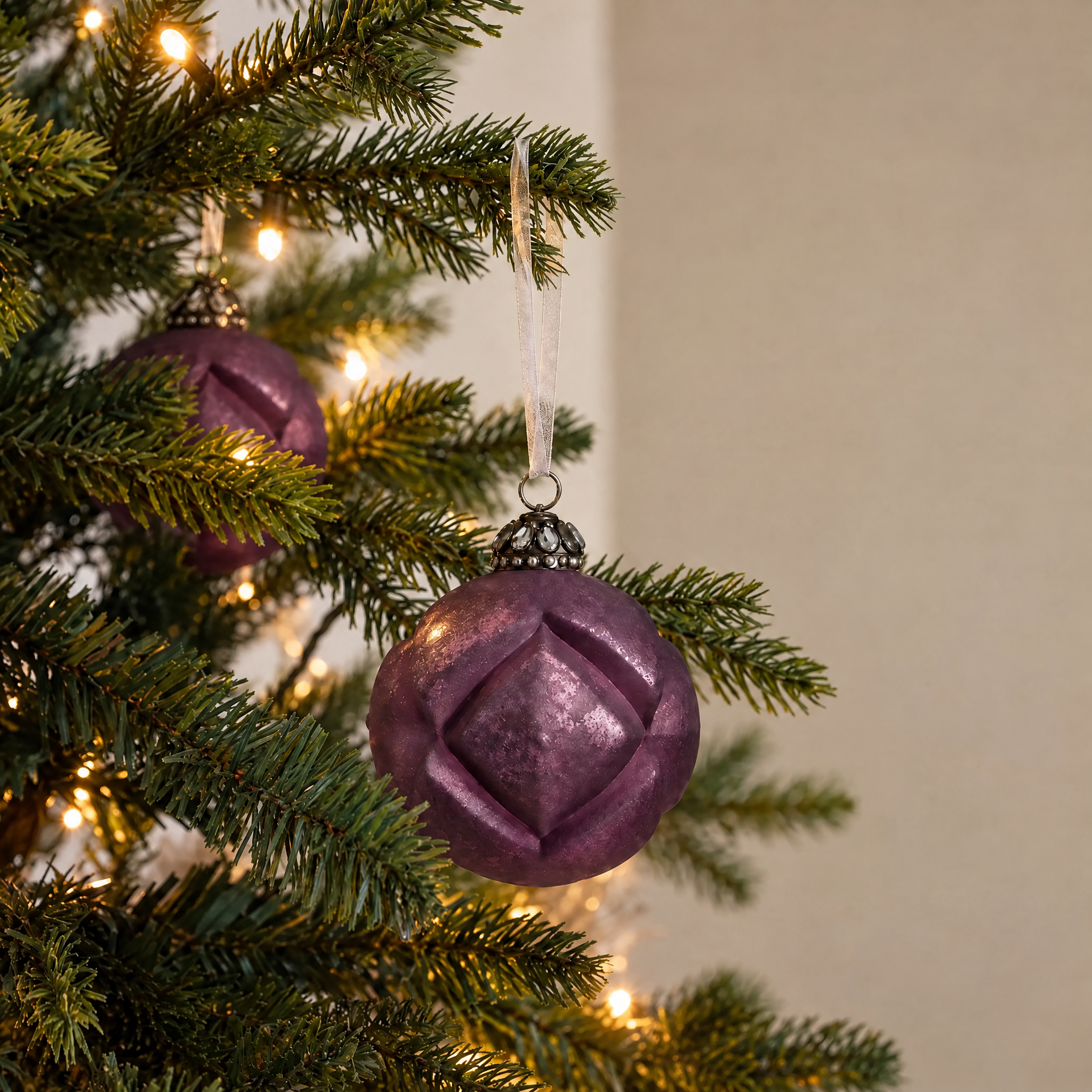 Sia Home Matelassé boules de Noël violet lot de 3 10 cm