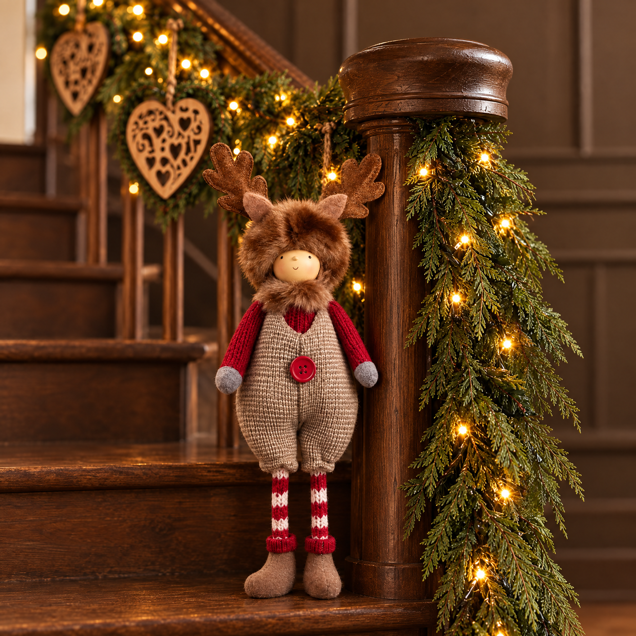 Sia Home Rudy Garçon figurine Noël rouge beige 33 cm