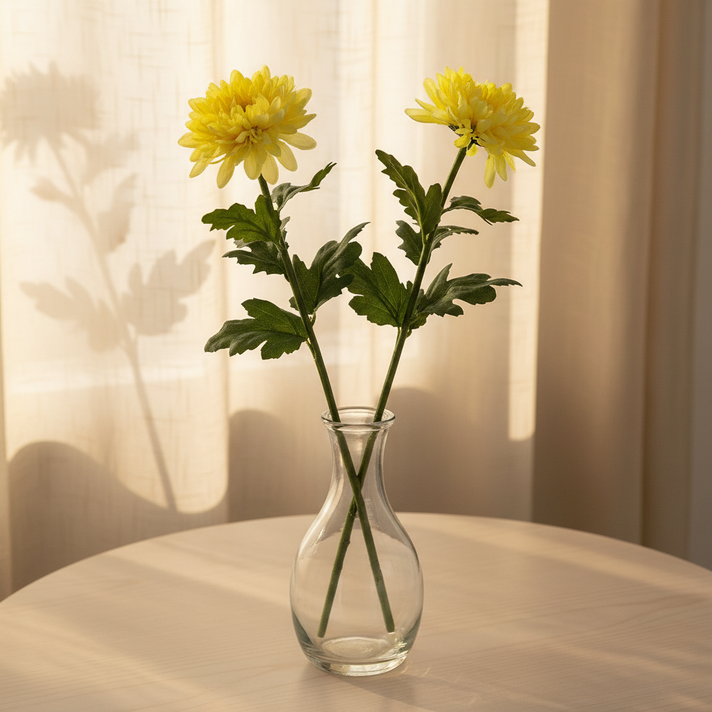 Sia Home Tige Chrysanthème Mum 47 cm fleur jaune pâle