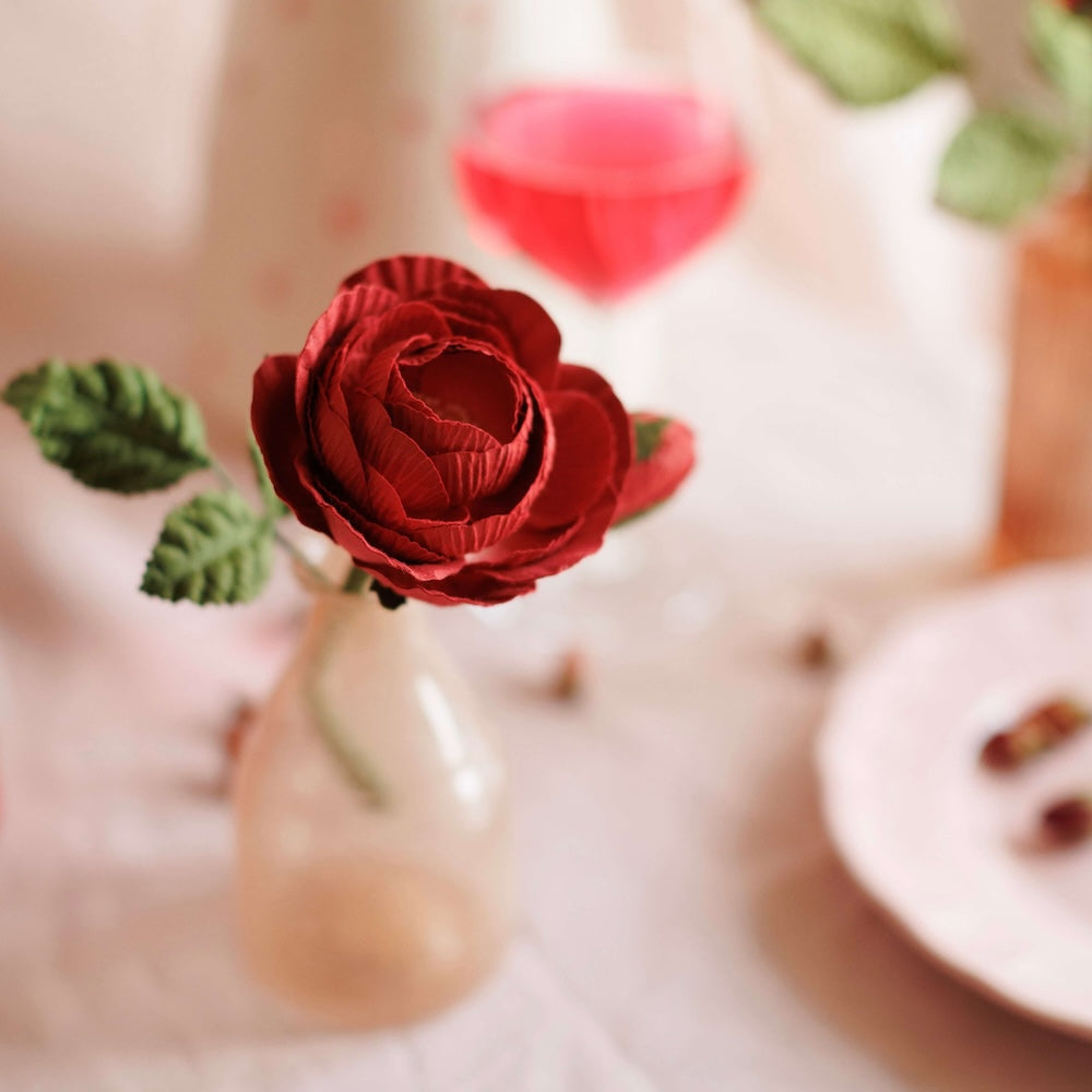 Flowrette Rose Queen rouge fleur en papier x1 artisanale