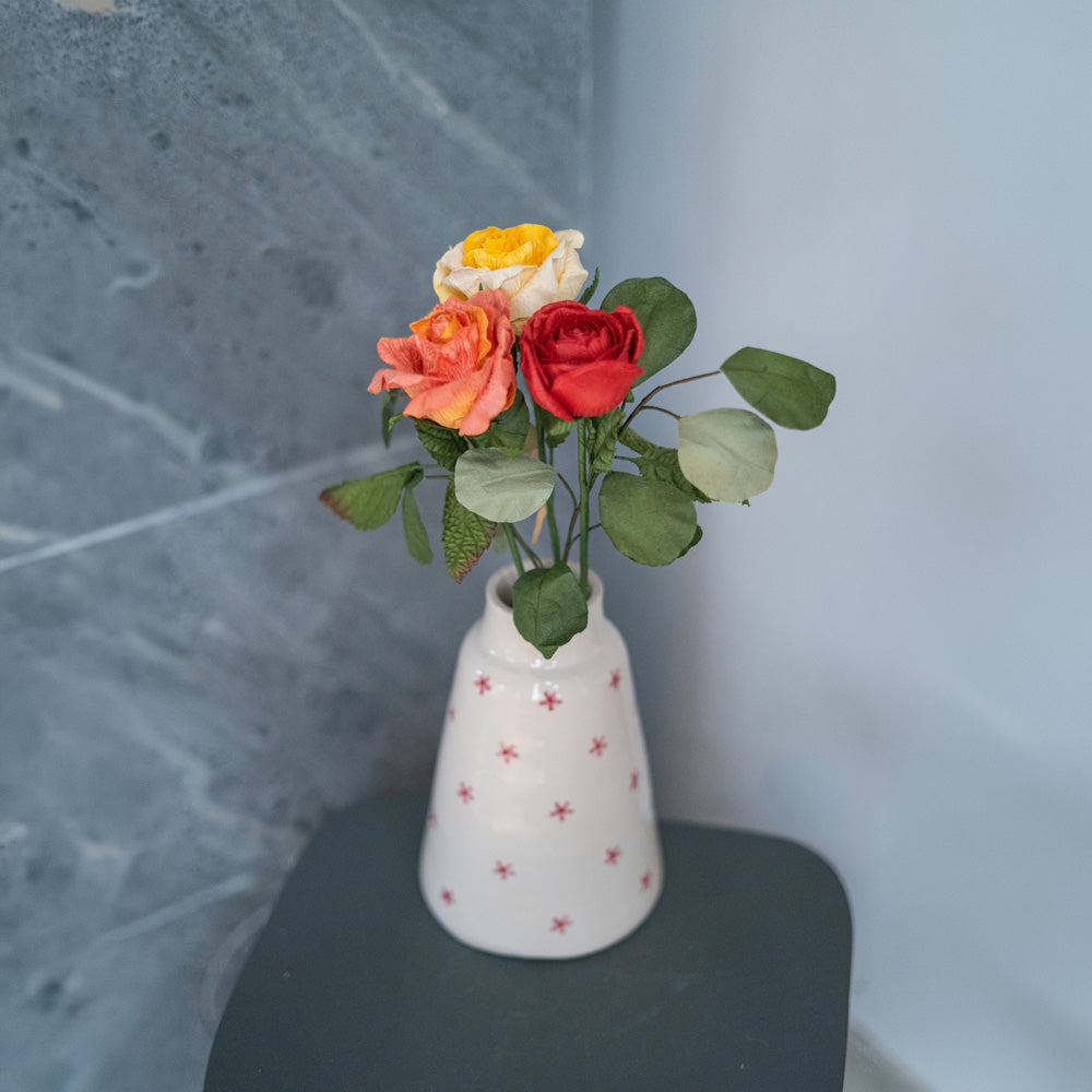 Flowrette trio roses papier bouquet rouge orange jaune
