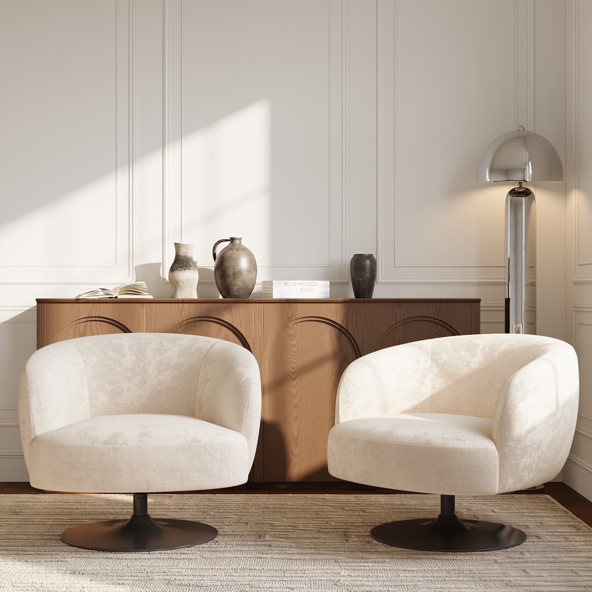 Sia Home Fauteuil Oska pivotant crème assise enveloppante