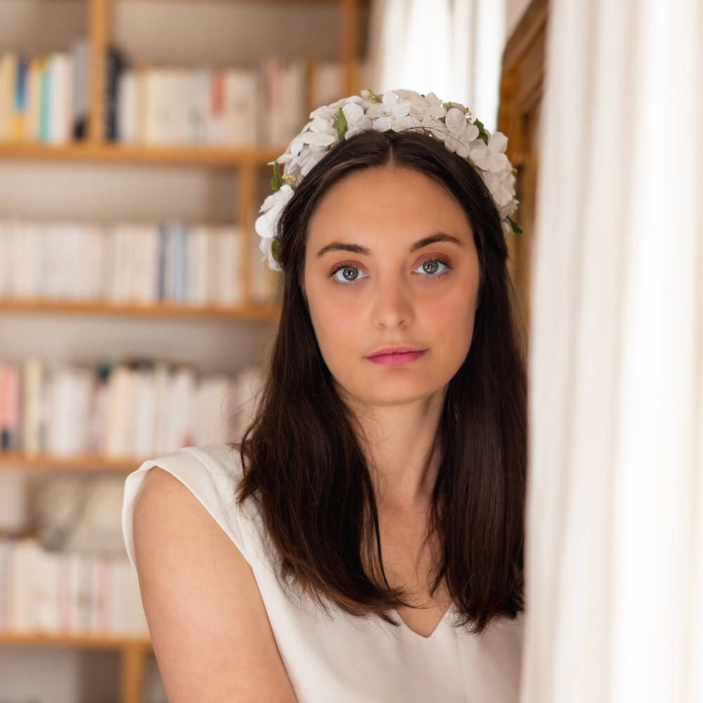 Flowrette serre-tête papier blanc et vert L mariage
