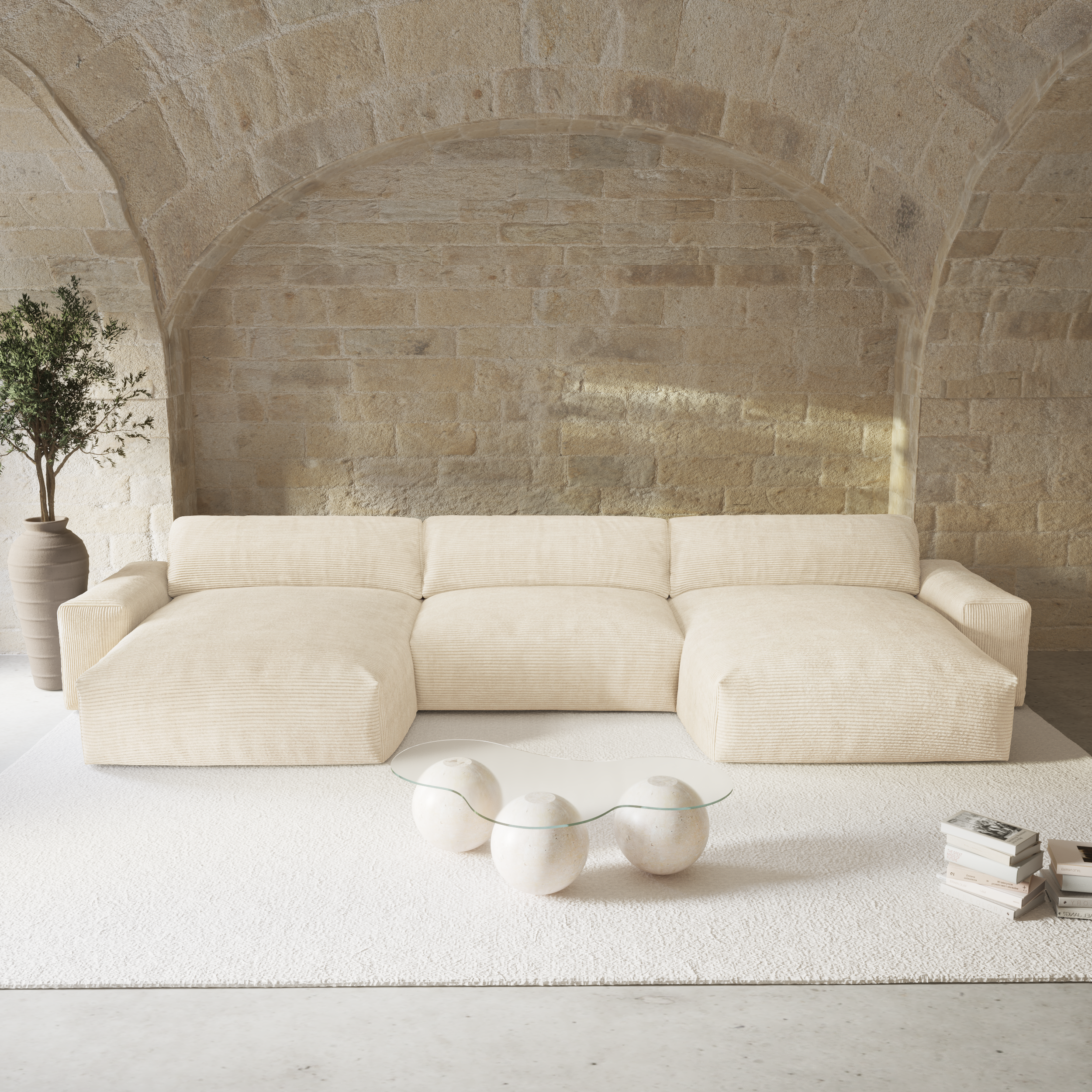 Sia Home Bliss canapé panoramique crème 5 places