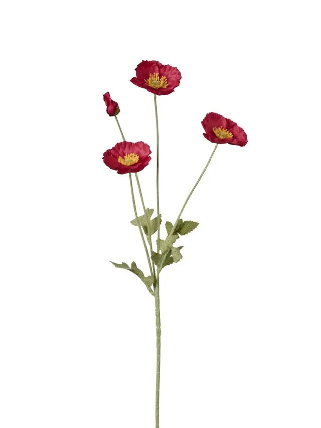 Feuillazur Pavot 4 fleurs artificielle rouge 70 cm