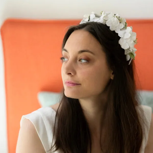 Flowrette serre-tête fleurs papier blanc vert mariage