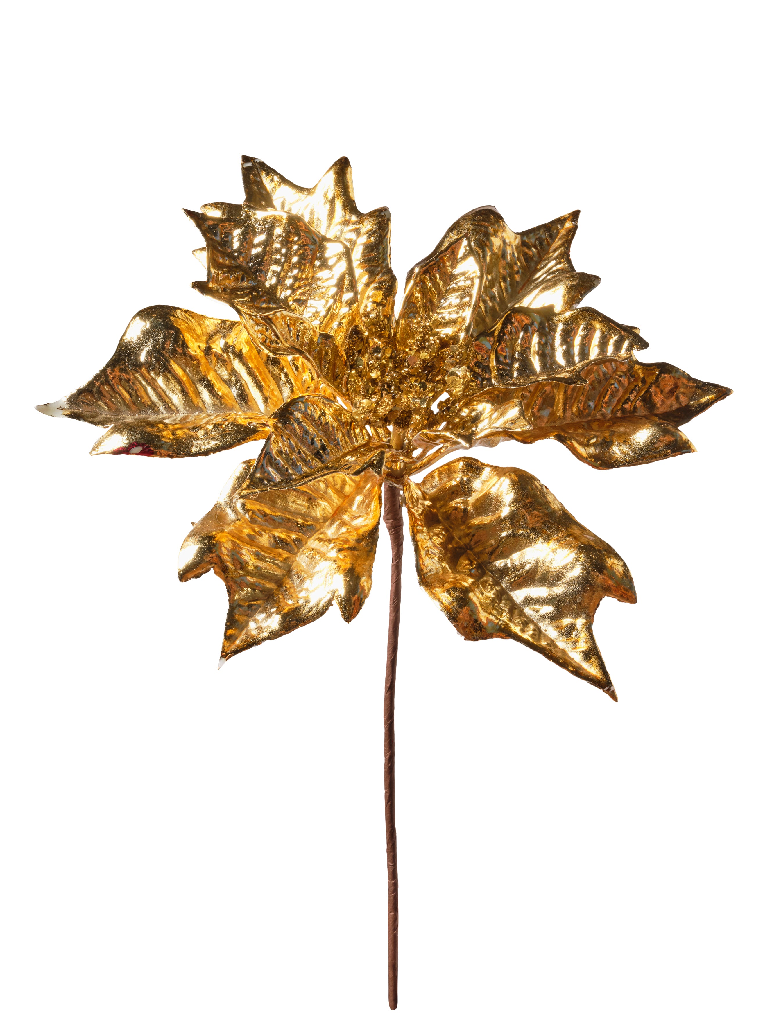 Feuillazur Produits de saison Poinsettia métallique fleur artificielle rouge 30cm