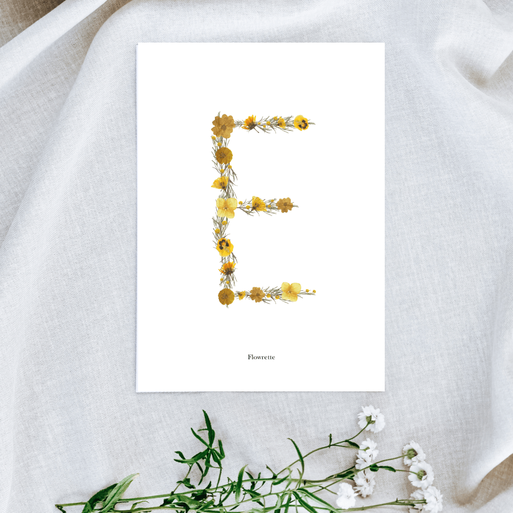 Flowrette Herbier affiche lettre jaune A5 fleurs naissance