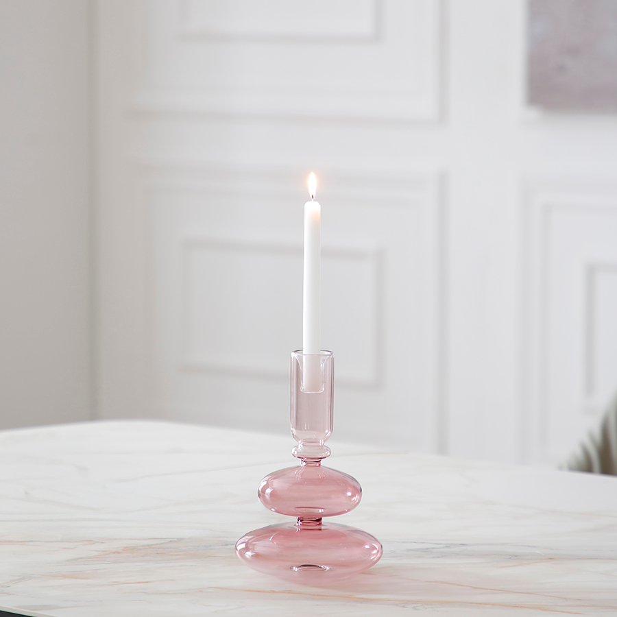 Sia Home Sunrise bougeoir verre rose 22 cm