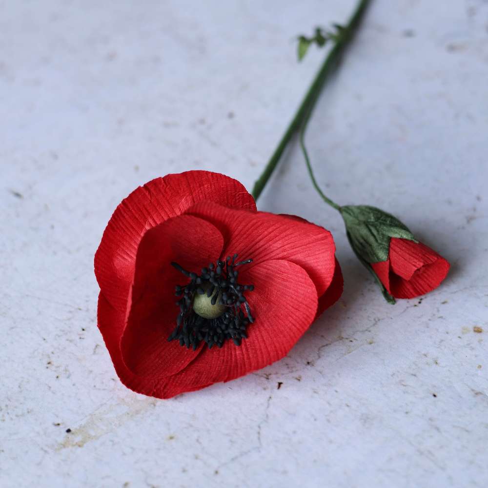 Flowrette Bouton de coquelicot fleur papier rouge x1