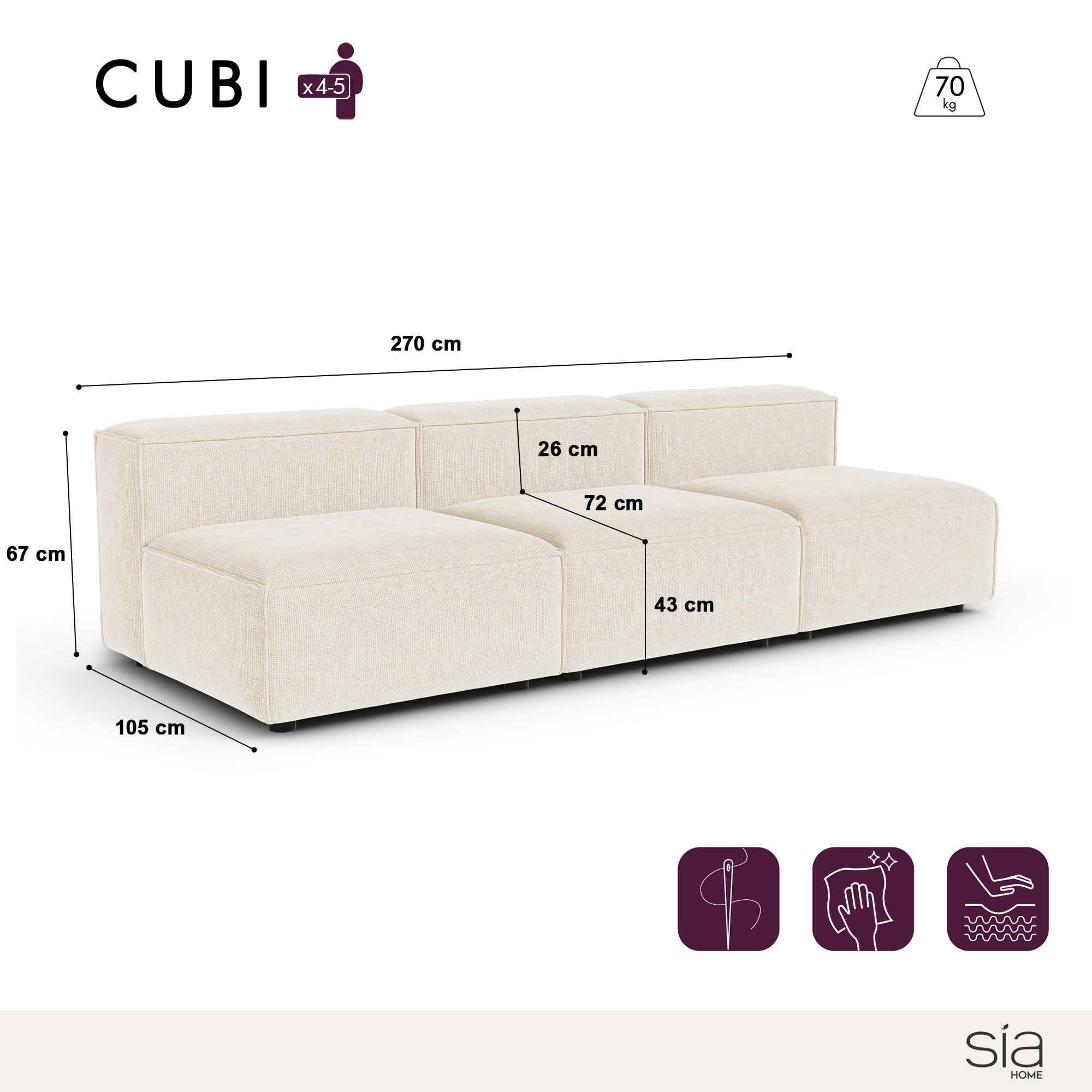Sia Home Canapés Cubi canapé modulable 270 cm