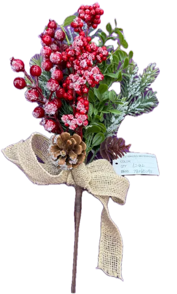 Feuillazur Rungis Saison Branche baies pin enneigé fleur 42cm rouge