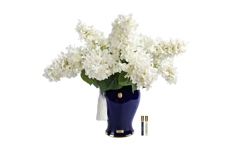 Côte Noire Hydrangeas INDH01 bouquet hortensia ivoire urne