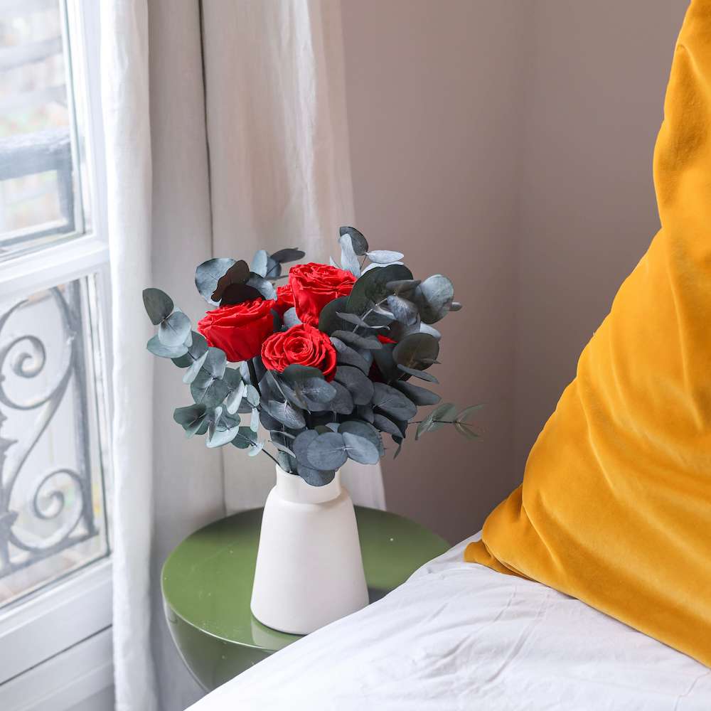 Flowrette Grand Amour bouquet roses rouges stabilisées sans vase