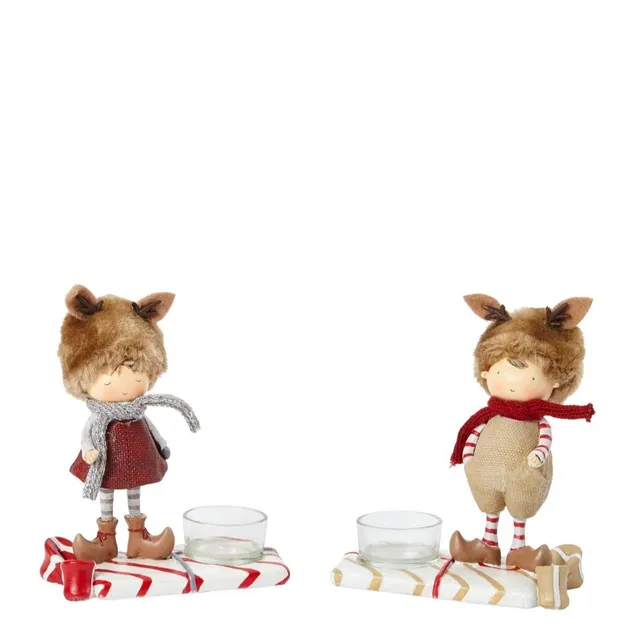 Sia Bougeoirs Rudy porte-bougies Noël rouge et gris 13 cm lot 2