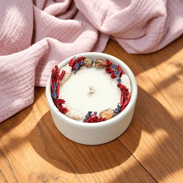 Flowrette Rose Sauvage bougie fleurie cire soja rose