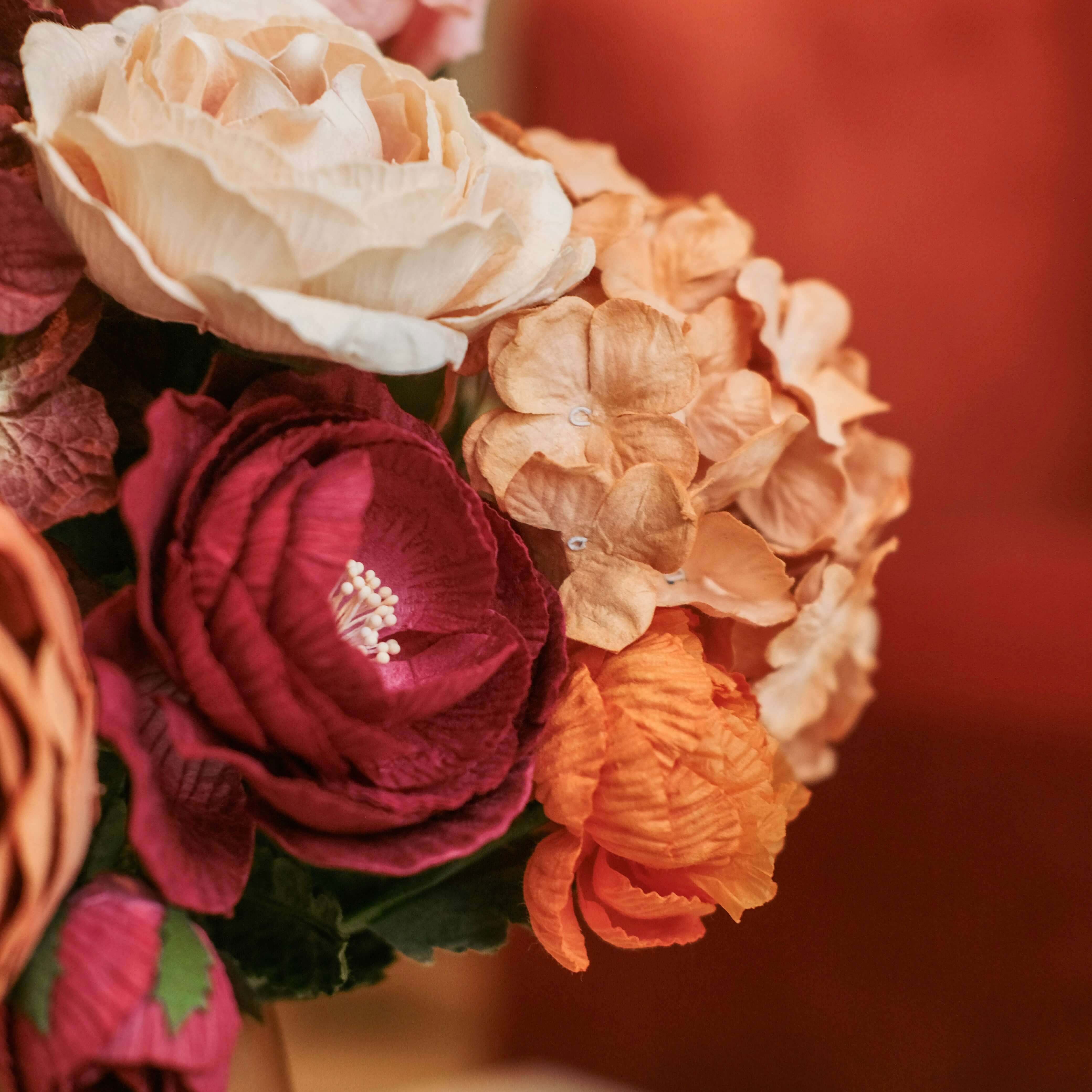 Flowrette Mucha bouquet fleurs papier terracotta bordeaux durable