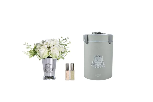 Côte Noire Summer Roses SPS01 bouquet vert vase argent