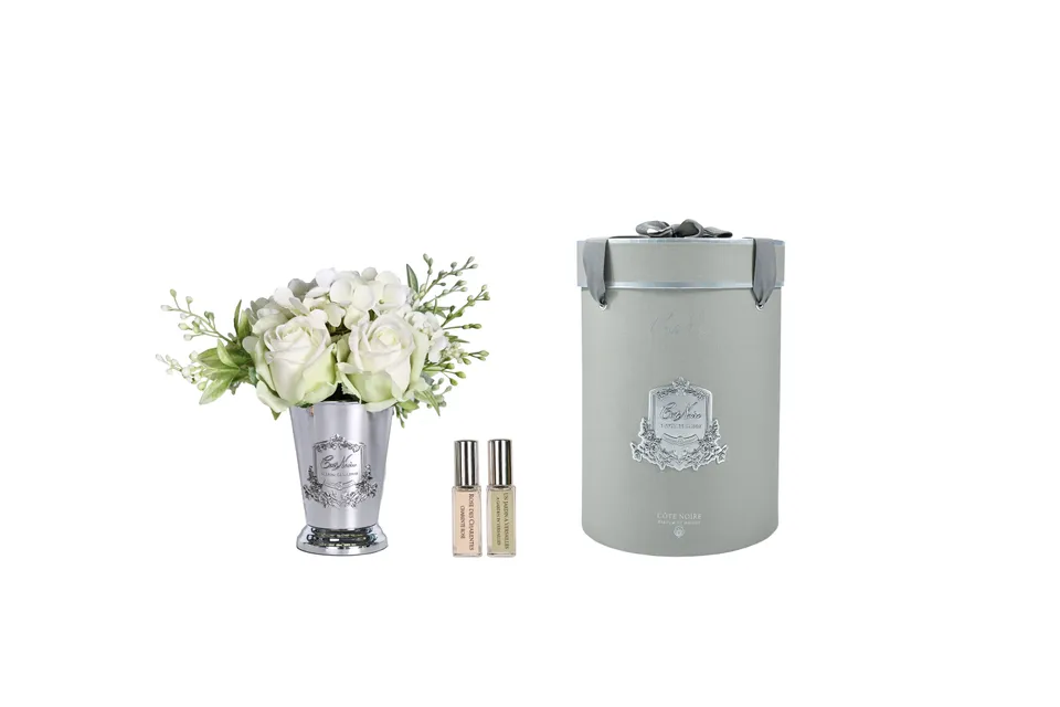 Côte Noire Summer Roses SPS01 bouquet vert vase argent