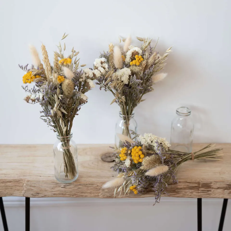 Flowrette Odéon Trio Petits Bouquets Séchés Vases Verre