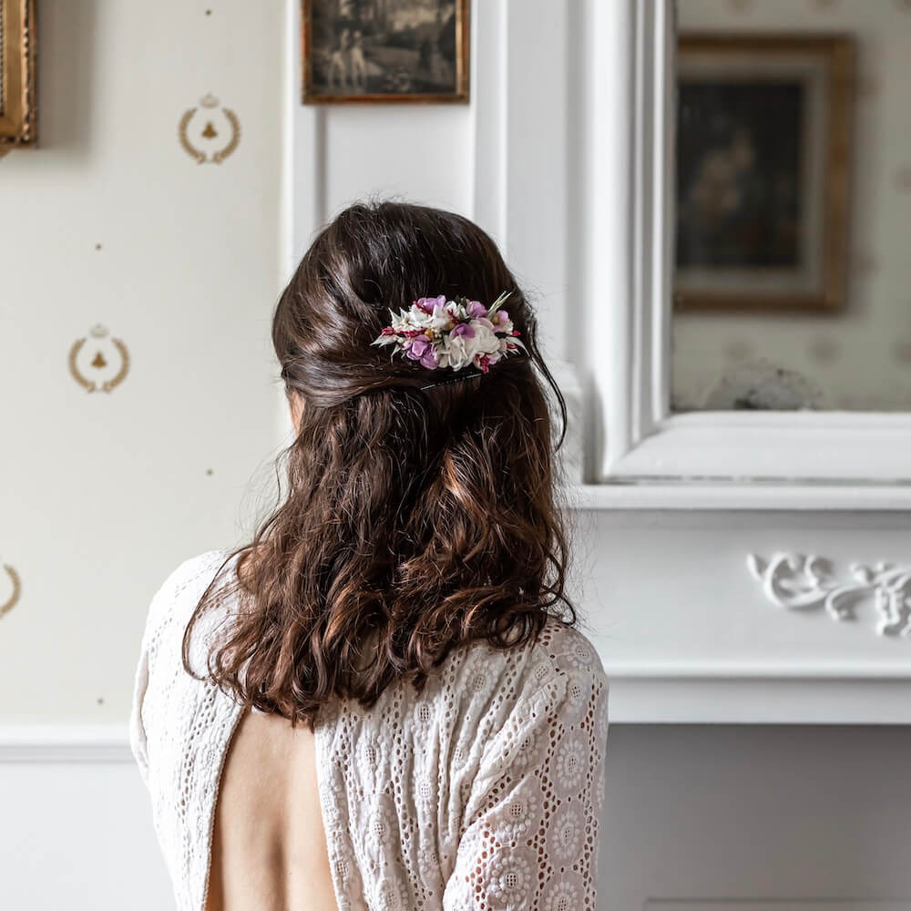 Flowrette Davia peigne mariage fleurs séchées feuillage