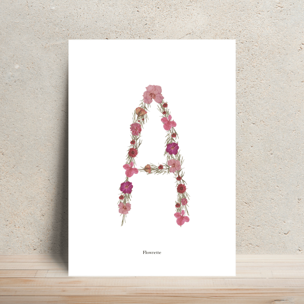 Flowrette affiche A4 herbier lettre R rose