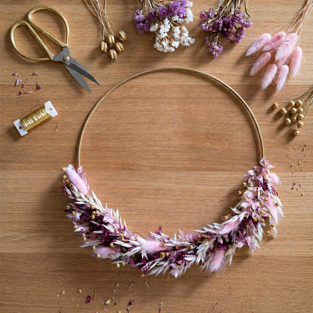 Flowrette kit couronne murale Java fleurs séchées cercle 30 cm
