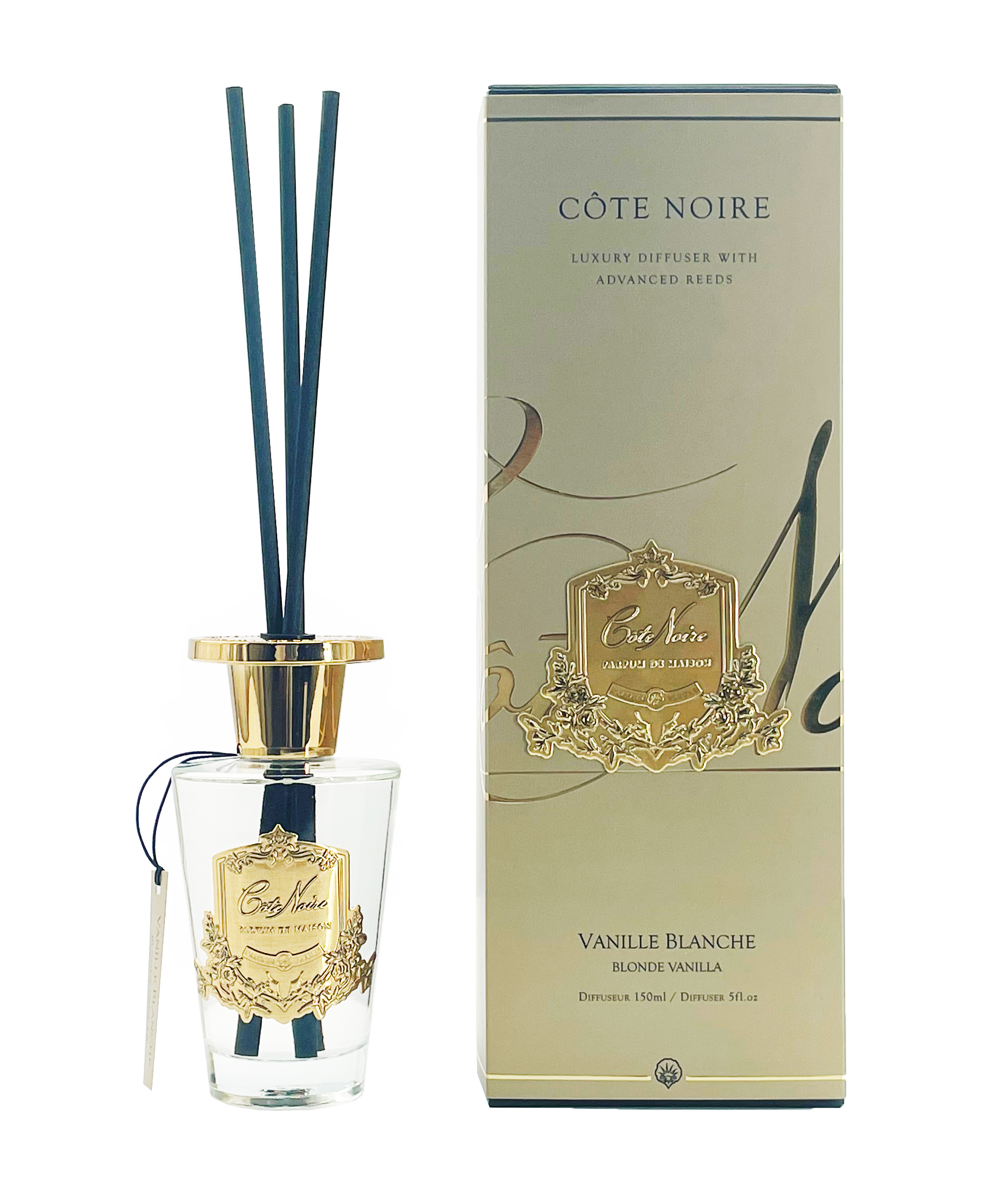 Côte Noire Diffuseur bâtonnets vanille blonde doré 150ml