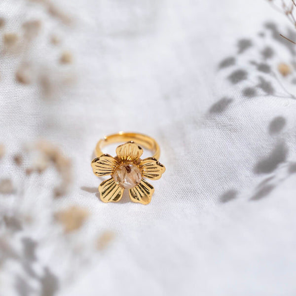 Flowrette Daisy bague fleur séchée dorée ajustable