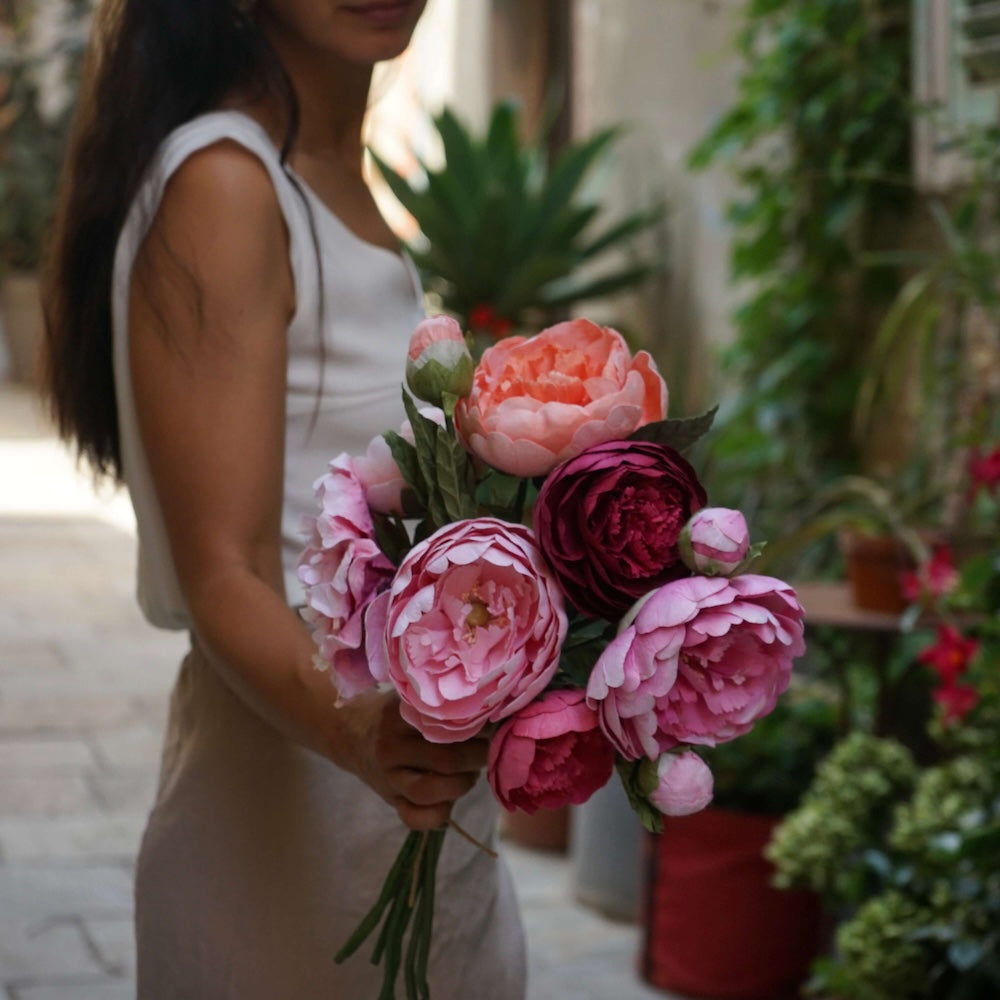 Flowrette Fleurs en papier Bouquet pivoines rose pêche