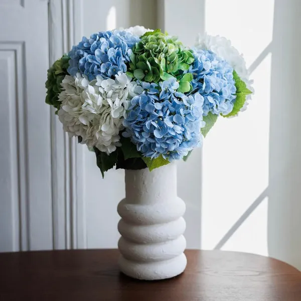 Flowrette Fleurs artificielles Bouquet Hortensia bleu vert blanc
