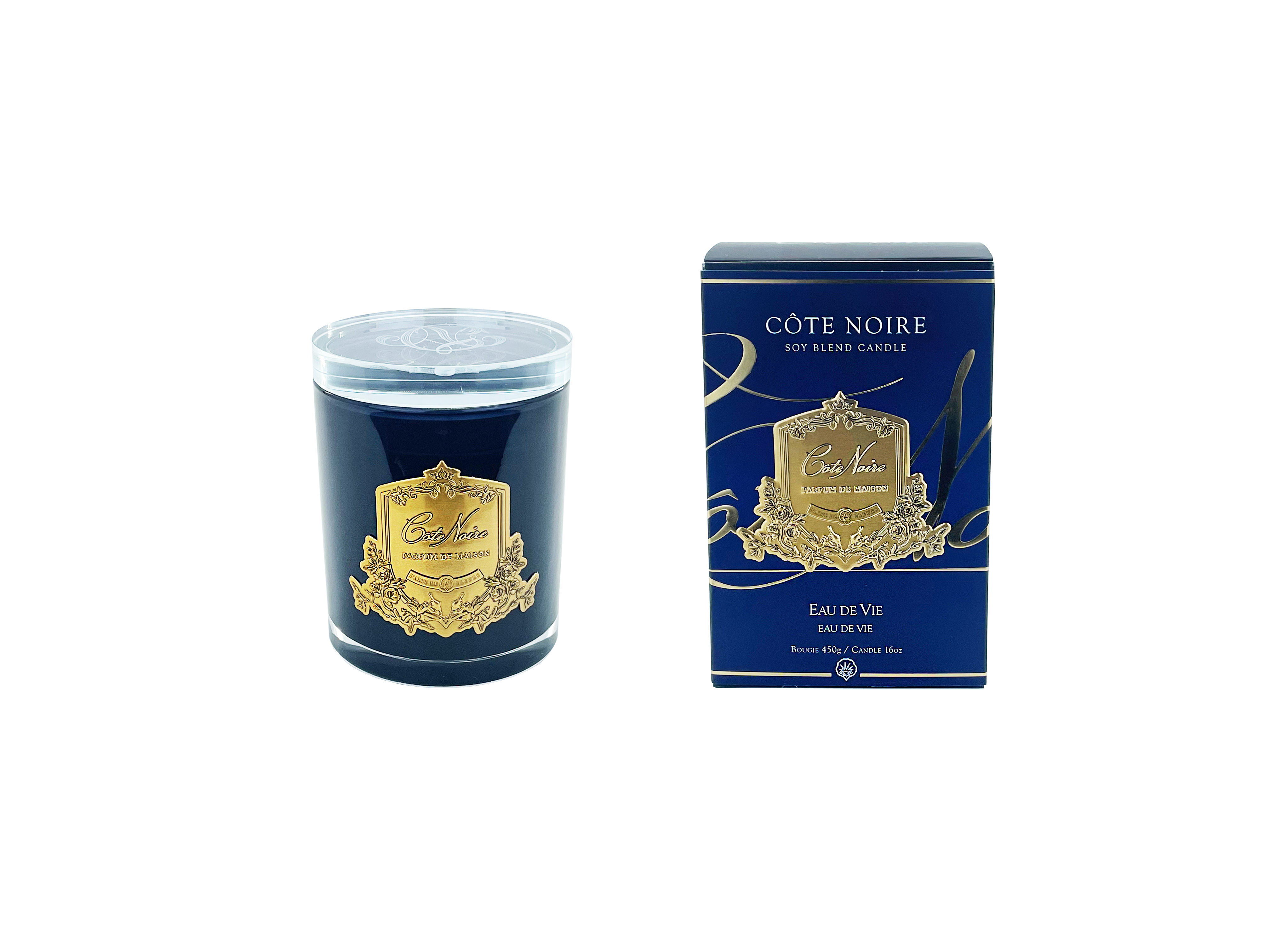 Côte Noire Soy Blend bougie Eau de Vie 450g verre noir