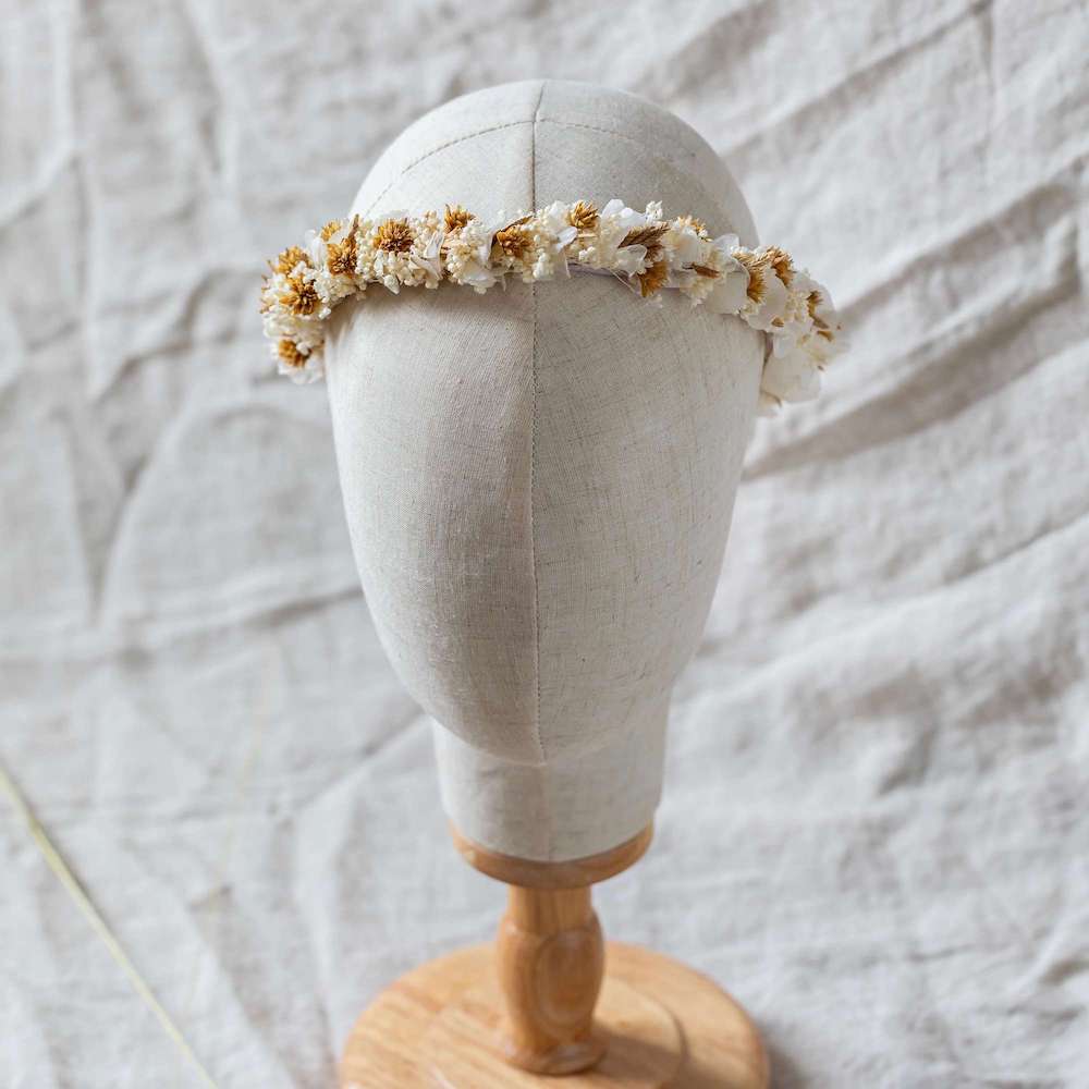 Flowrette Léna couronne fleurs séchées mariage blanc crème