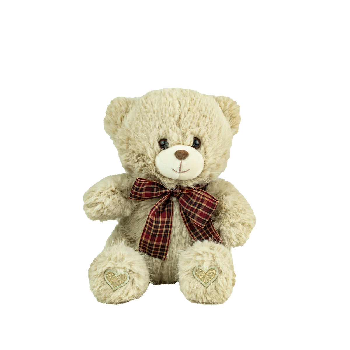 Feuillazur Rungis Ours beige noeud écossais peluche 25cm Noël