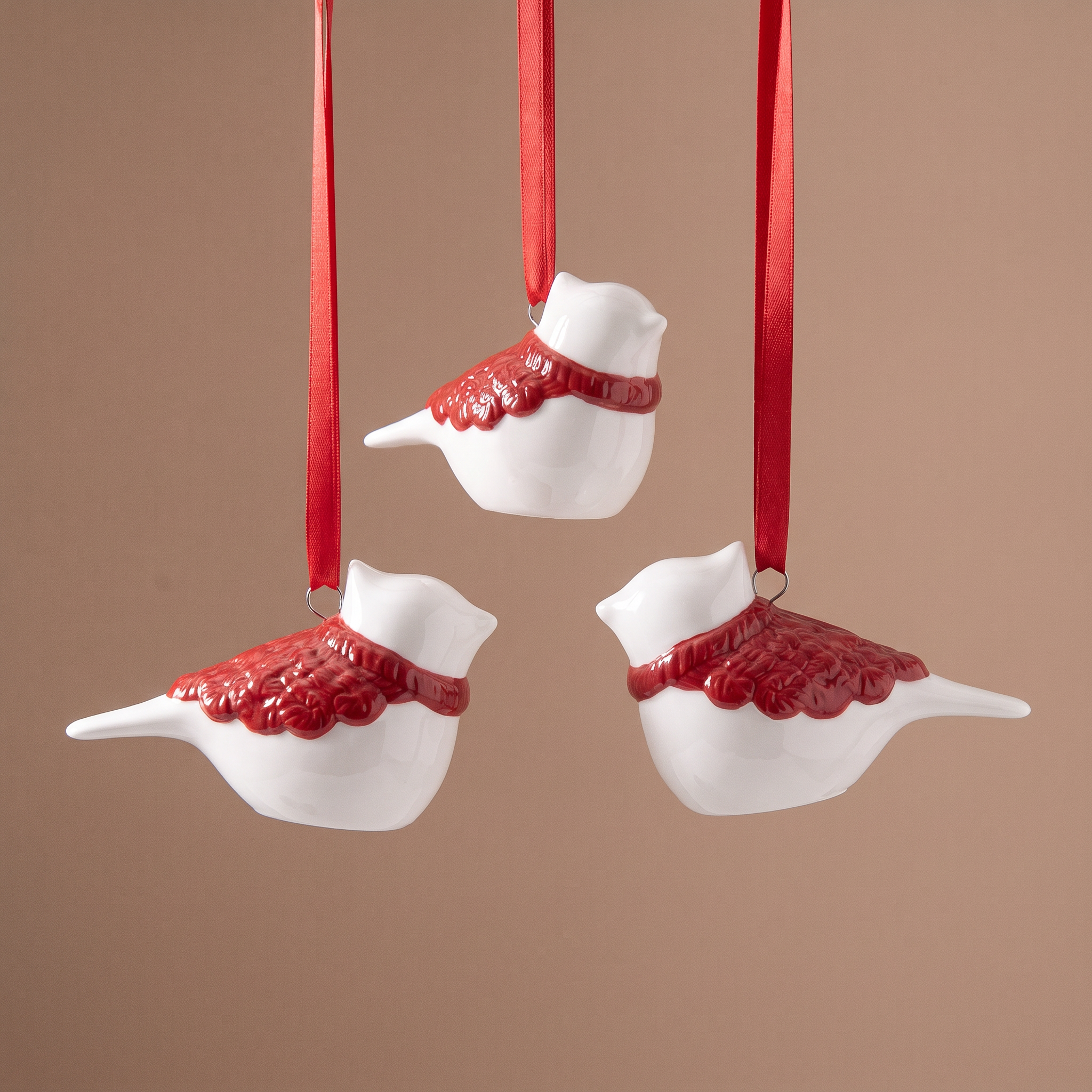 Sia Lappi oiseau suspension Noël rouge 7 cm en grès