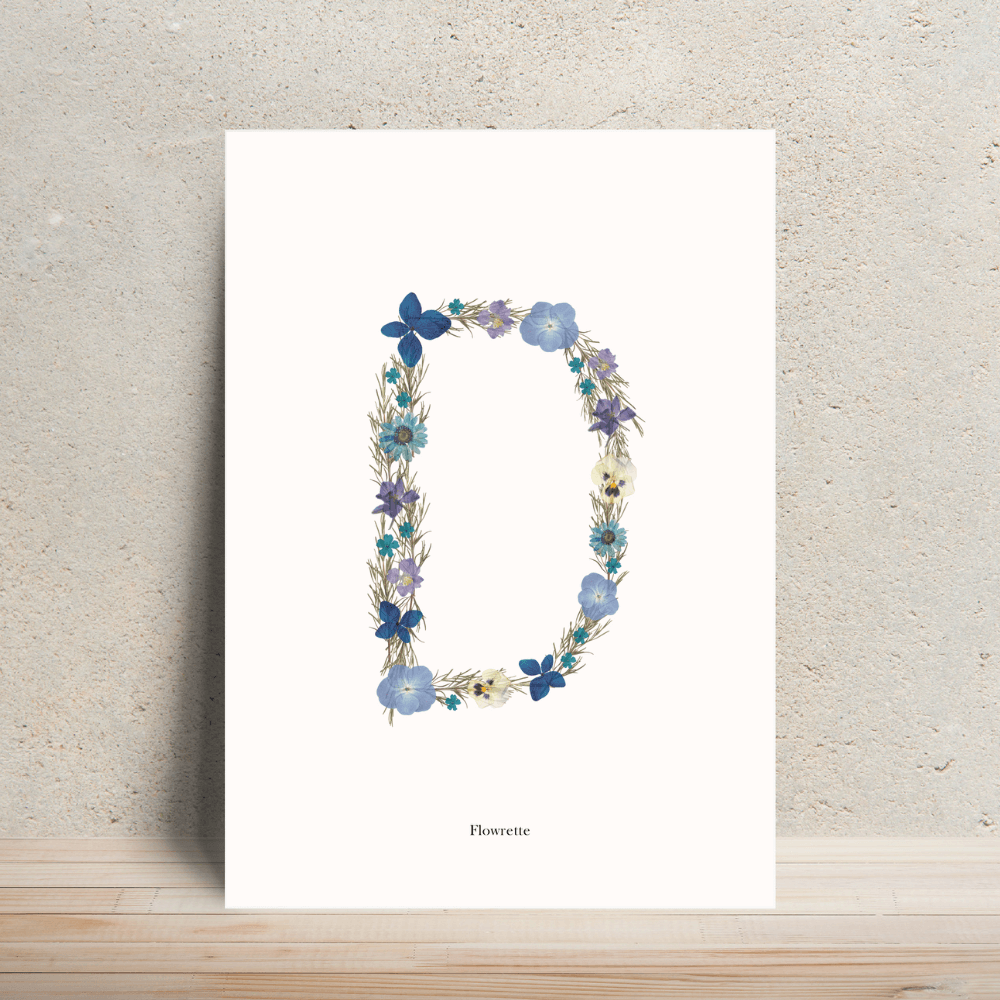 Flowrette affiche A4 herbier lettre bleue dessin floral