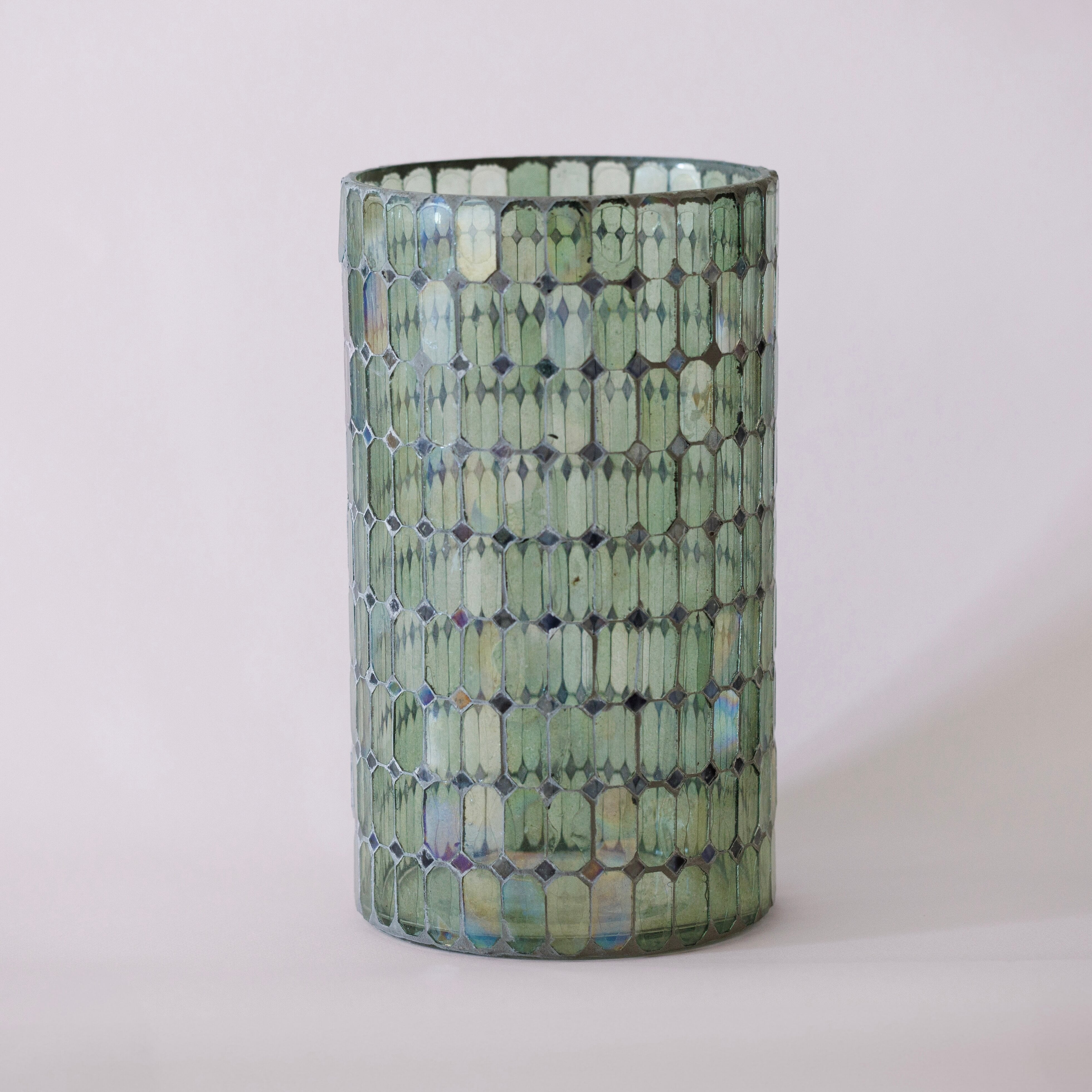 Flowrette Mosaïc Grand vase verre vert vitrail