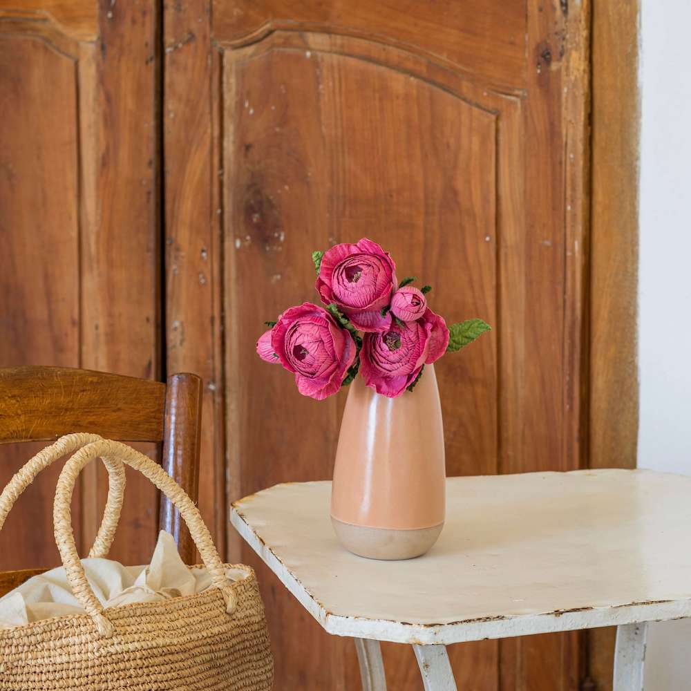 Flowrette Harmony vase corail grès mat taille S