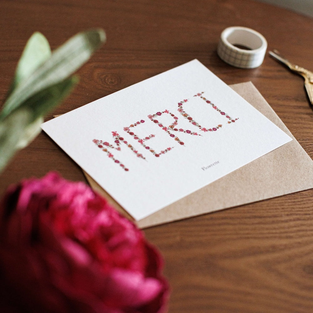 Flowrette Merci carte postale remerciement + enveloppe kraft