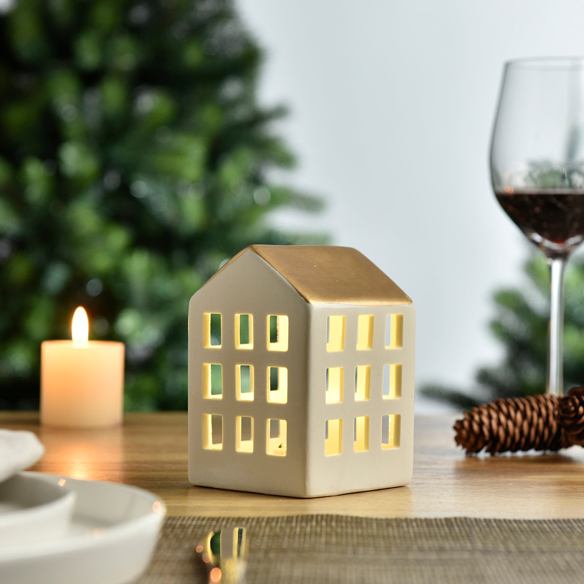 Sia Home Chalets Noël 11 cm figurine blanc doré