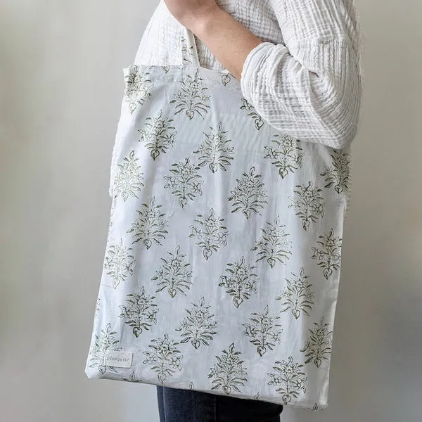 Flowrette Bally tote bag coton fleuri crème vert rouge