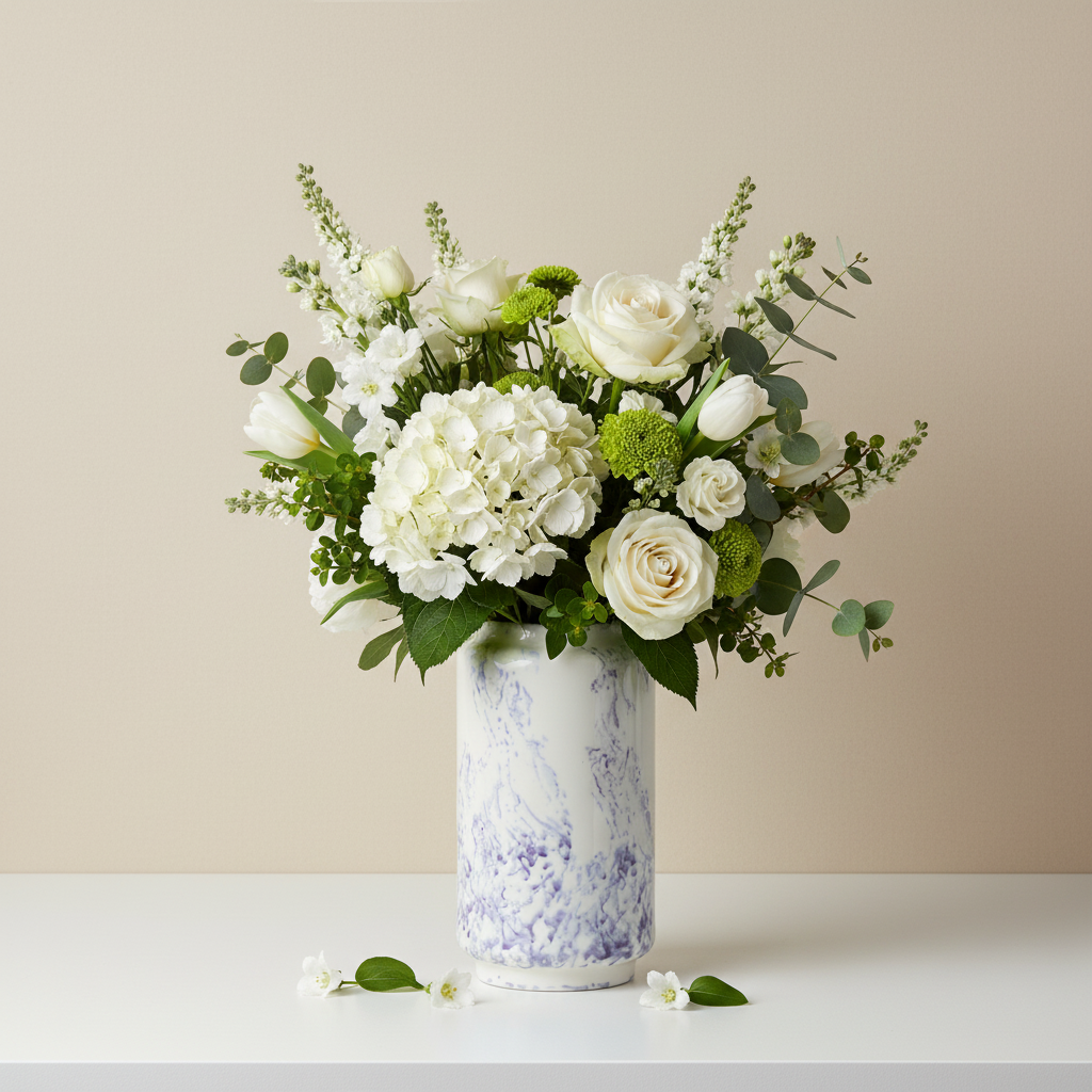 Sia Home Vase Marbre 40 cm blanc céramique