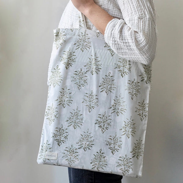 Flowrette Bally tote bag coton fleuri crème vert rouge