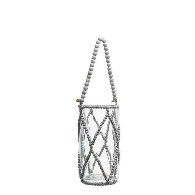 Sia Home Lanterne Pearl grise 22,5 cm bois et verre