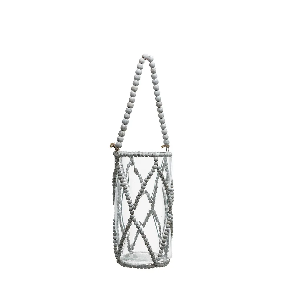 Sia Home Lanterne Pearl grise 22,5 cm bois et verre
