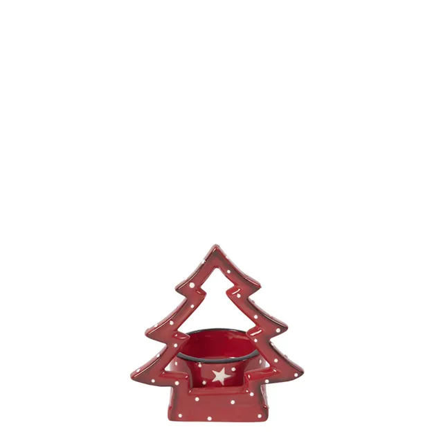 Sia Home Porte-Bougie Holly 10cm céramique rouge