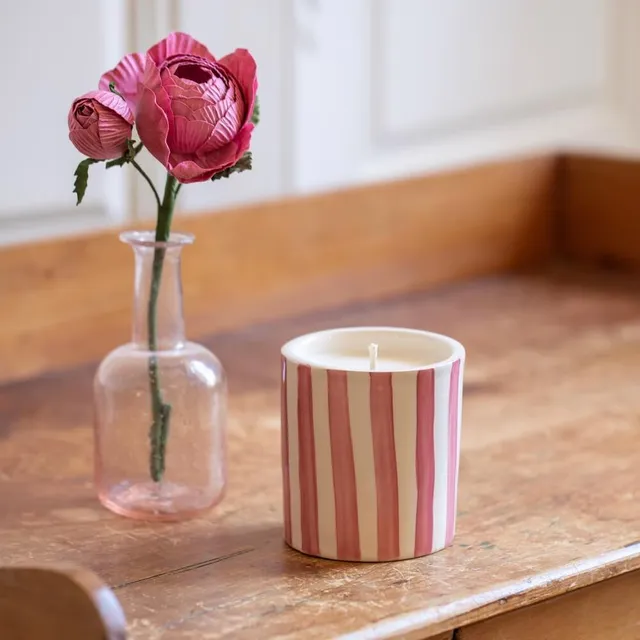 Flowrette Bougie rayée bougie parfumée rose musc soja
