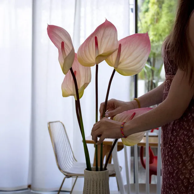 Flowrette Anthurium rose pâle fleur artificielle x1 real touch
